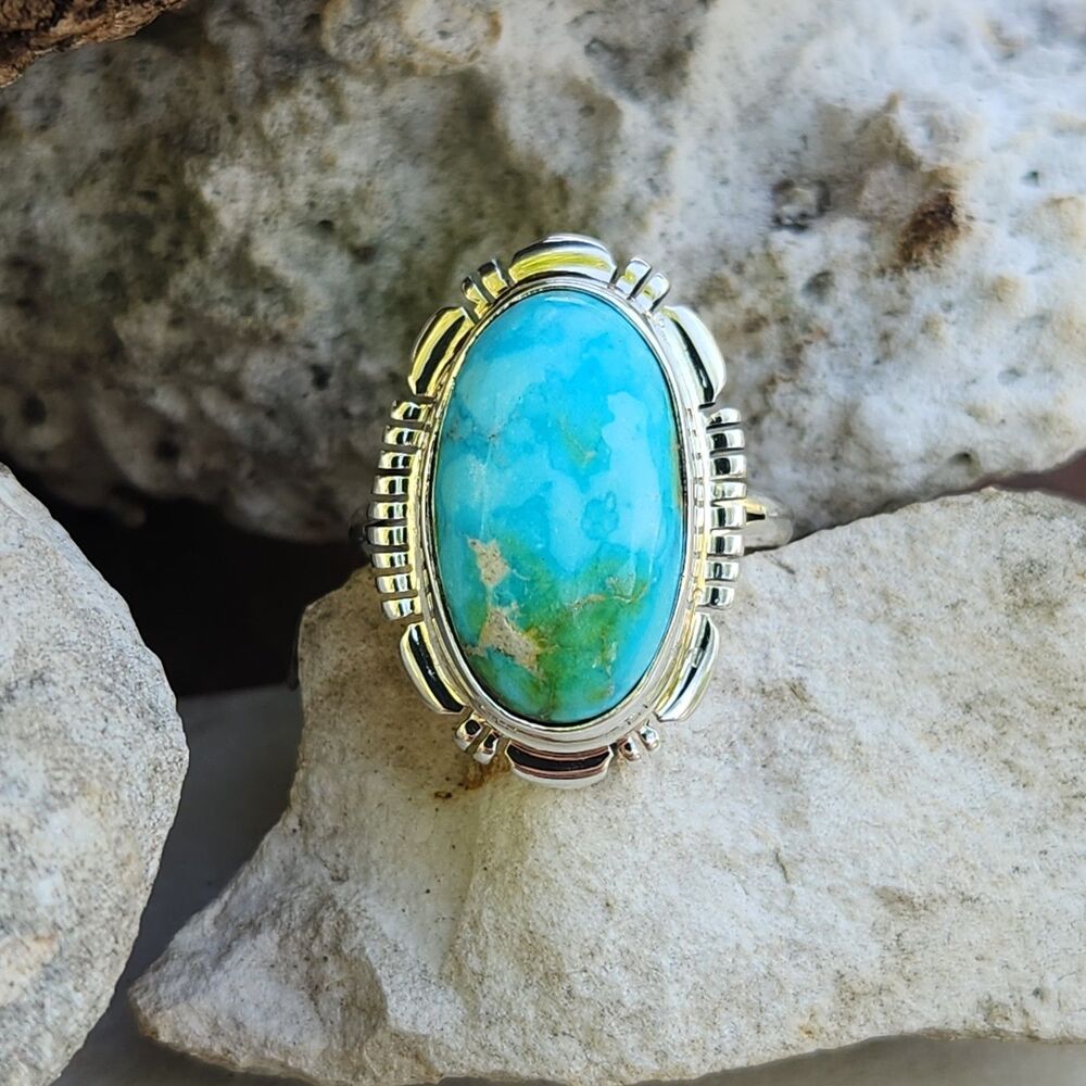 Sonoran Gold Turquoise Navajo handmade Ring sterling silver signed sz 9